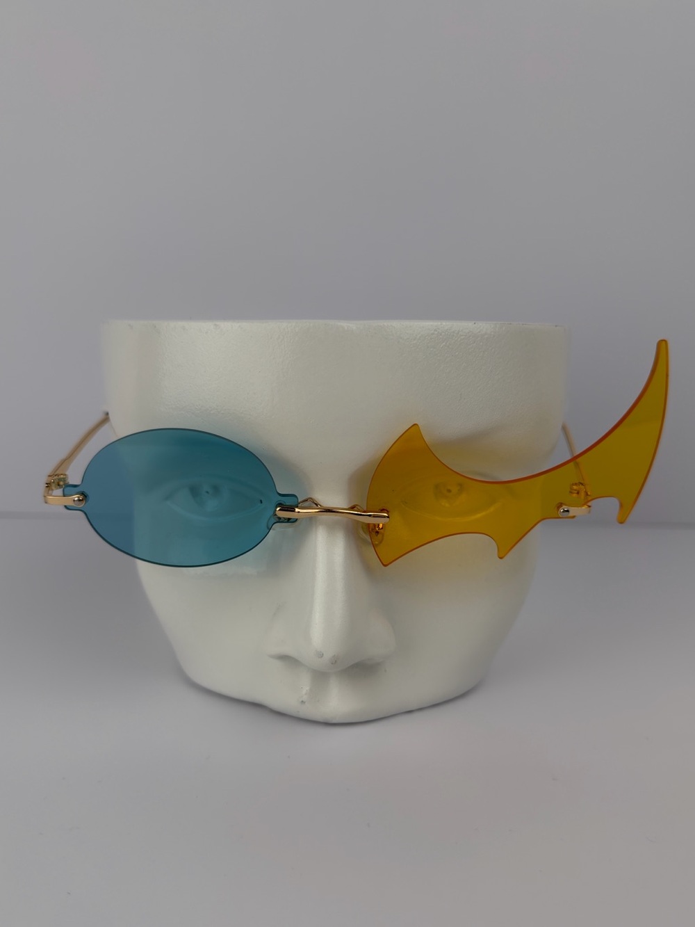 Futuristic Asymmetrical Rimless Sunglasses Blue Yellow Festival Y2K